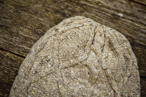 Diamond Cable Slouch Hat - Handspun Wool - Oatmeal