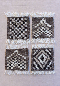 Coaster set-Handwoven wool-Brown check-OOAK
