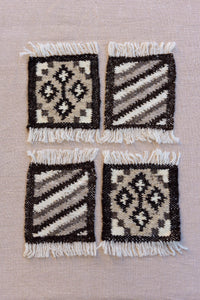 Coaster Set-Handwoven wool-brown stripe-OOAK
