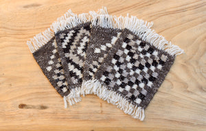 Coaster set-Handwoven wool-Brown check-OOAK