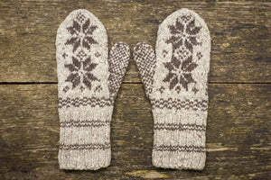 Snowflake Mittens - Handspun Wool - Oatmeal