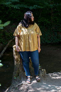 Bib Smock - Handwoven - Hand Block Printed - Gold