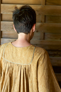 Bib Smock - Handwoven - Hand Block Printed - Gold