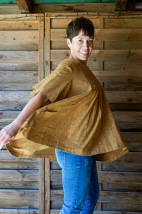 Bib Smock - Handwoven - Hand Block Printed - Gold