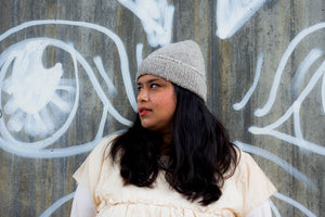 Braid Beanie - Handspun Wool - Grey/Grey