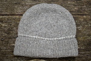 Braid Beanie - Handspun Wool - Grey/Grey