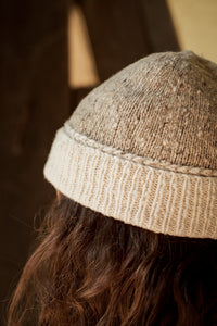 Braid Beanie - Handspun Wool - White/Oatmeal