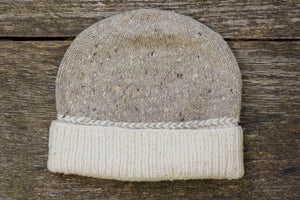 Braid Beanie - Handspun Wool - White/Oatmeal
