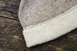 Braid Beanie - Handspun Wool - White/Oatmeal