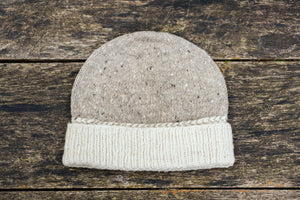 Braid Beanie - Handspun Wool - White/Oatmeal