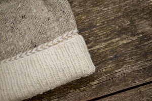 Braid Beanie - Handspun Wool - White/Oatmeal