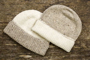 Braid Beanie - Handspun Wool - White/Oatmeal