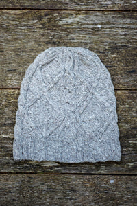 Diamond Cable Slouch Hat - Handspun Wool - Light Grey