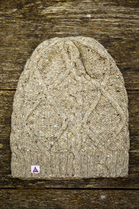 Diamond Cable Slouch Hat - Handspun Wool - Oatmeal