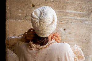 Diamond Cable Slouch Hat - Handspun Wool - Off-White
