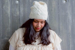 Diamond Cable Slouch Hat - Handspun Wool - Off-White