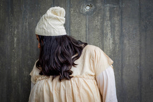 Diamond Cable Slouch Hat - Handspun Wool - Off-White