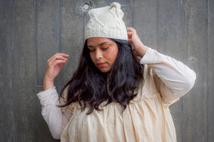Diamond Cable Slouch Hat - Handspun Wool - Off-White