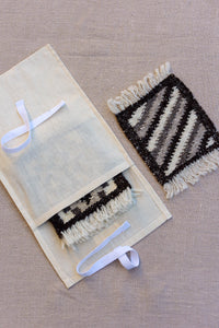 Coaster Set-Handwoven wool-brown stripe-OOAK