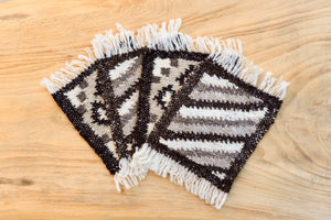 Coaster Set-Handwoven wool-brown stripe-OOAK