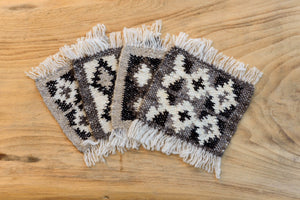 Coaster set-Handwoven wool-Light multi small diamond-OOAK