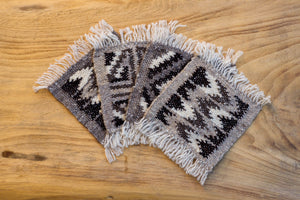Coaster set-Handwoven wool-oatmeal grey zig zag-OOAK
