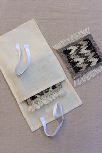 Coaster set-Handwoven wool-oatmeal grey zig zag-OOAK