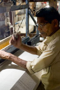 Handwoven Organic Cotton Shawl - Seed to Weave - Indigo Braid