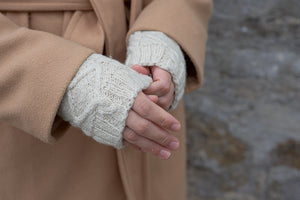 NEW!!! Diamond Cable Wrist Warmers - Handspun Wool - White