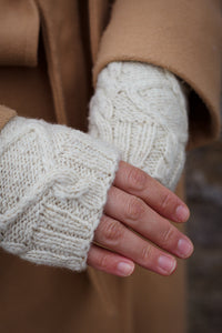NEW!!! Diamond Cable Wrist Warmers - Handspun Wool - White