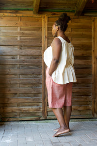 Boat Cropped Pant - Handwoven - Faded Red