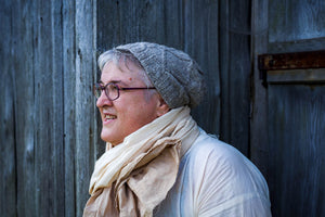Diamond Cable Slouch Hat - Handspun Wool - Light Grey