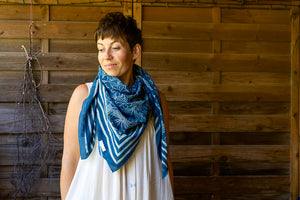 Butterfly Shawl - Resist Printed - Natural Indigo