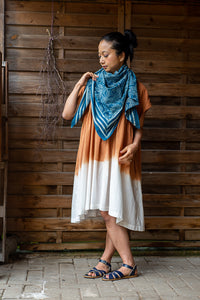 Butterfly Shawl - Resist Printed - Natural Indigo