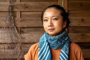 Butterfly Shawl - Resist Printed - Natural Indigo