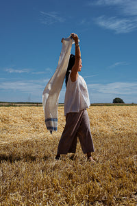 Handwoven  Organic Cotton Shawl - Seed to Weave - Natural + Indigo