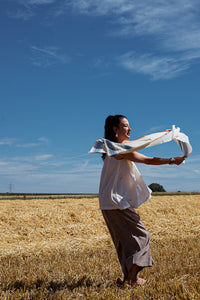 Handwoven  Organic Cotton Shawl - Seed to Weave - Natural + Indigo