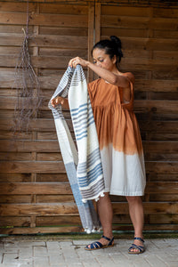Handwoven Organic Cotton Shawl - Seed to Weave - Indigo and Myrobalan