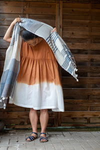 Handwoven Organic Cotton Shawl - Seed to Weave - Indigo and Myrobalan