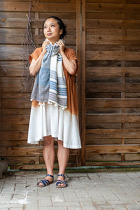 Handwoven Organic Cotton Shawl - Seed to Weave - Indigo and Myrobalan