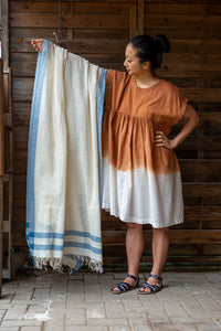 Organic Cotton Lightweight Muslin Shawl - Seed to Weave - Natural Indigo Stripe