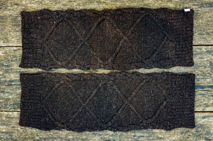 Diamond Cable Legwarmers - Handspun Wool - Dark Brown