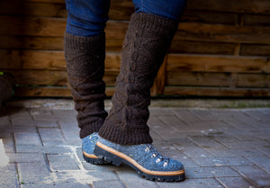 Diamond Cable Legwarmers - Handspun Wool - Dark Brown