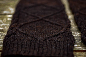 Diamond Cable Legwarmers - Handspun Wool - Dark Brown