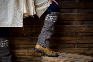 Star Legwarmers - Handspun Wool - Grey/White