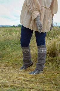 Star Legwarmers - Handspun Wool - Grey/White