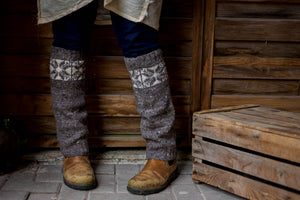 Star Legwarmers - Handspun Wool - Grey/White