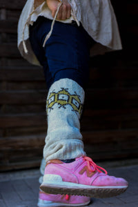 Geometric Leg Warmers - Whites - Naturally Dyed - Selection 2
