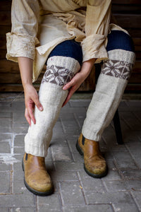 Star Legwarmers - Handspun Wool - Off-White/Grey