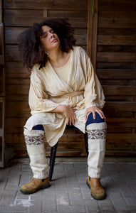 Star Legwarmers - Handspun Wool - Off-White/Grey